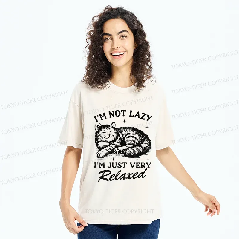 Tokyo-Tiger Lazy Cat Funny Washed T-Shirt