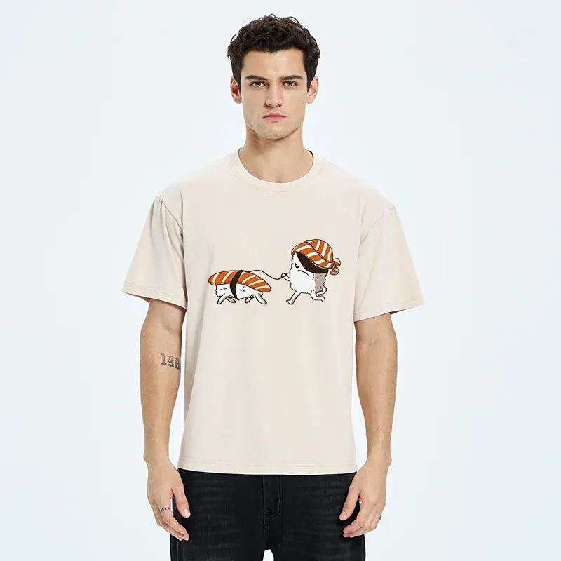 Tokyo-Tiger Sushi Walking Sushi Washed T-Shirt