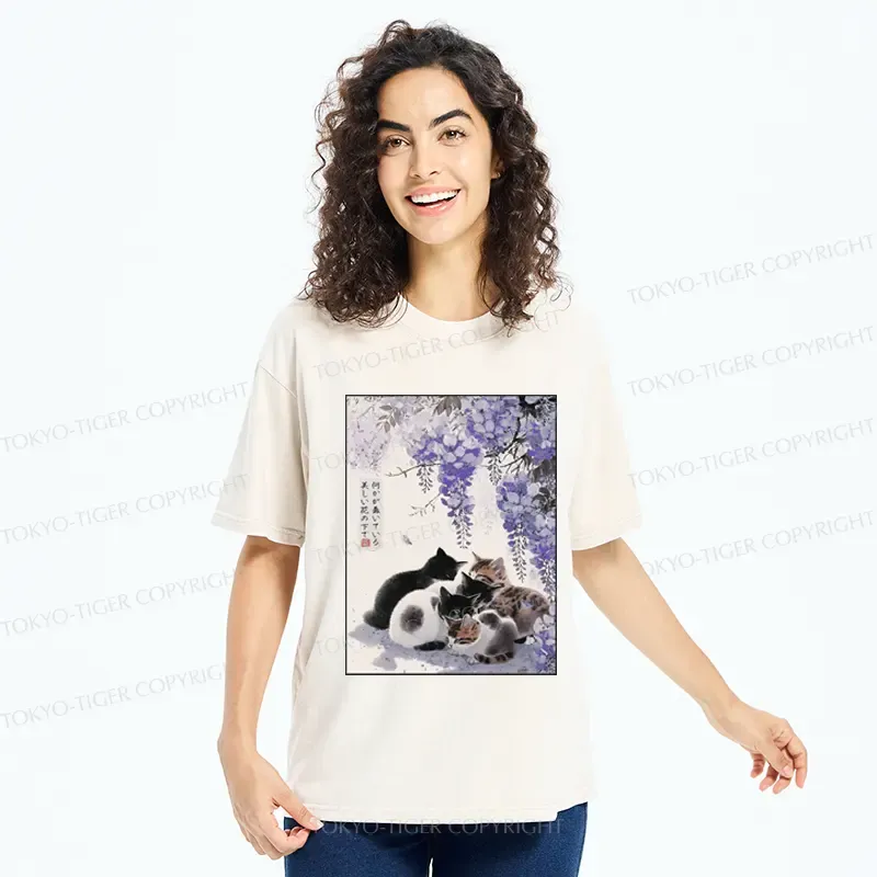 Tokyo-Tiger Cats plotting under the wisteria T-Shirt