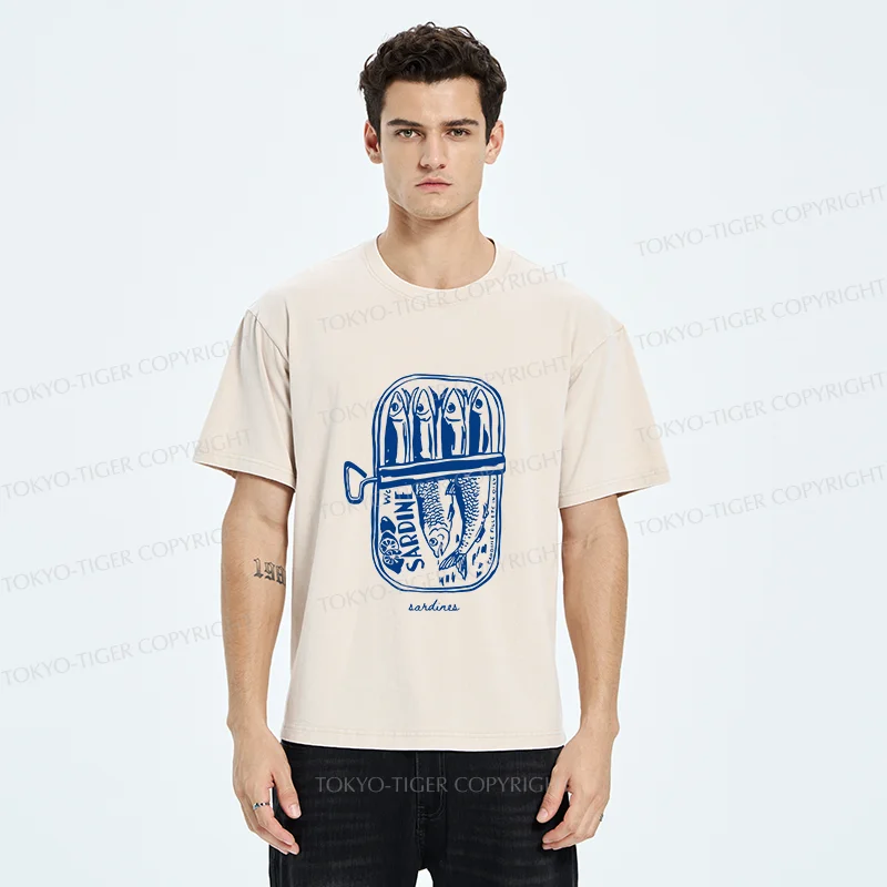 Tokyo-Tiger Woodcut Sardines Washed T-Shirt