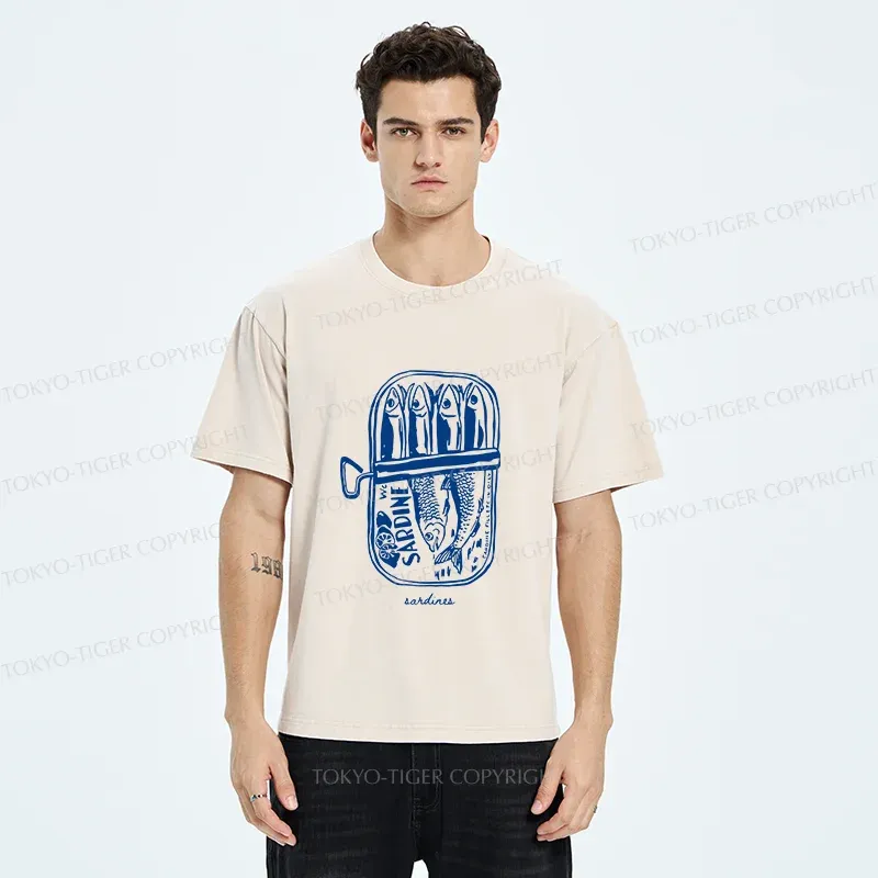 Tokyo-Tiger Woodcut Sardines Washed T-Shirt
