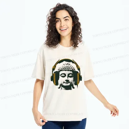 Tokyo-Tiger Buddha Listening To Music Washed T-Shirt