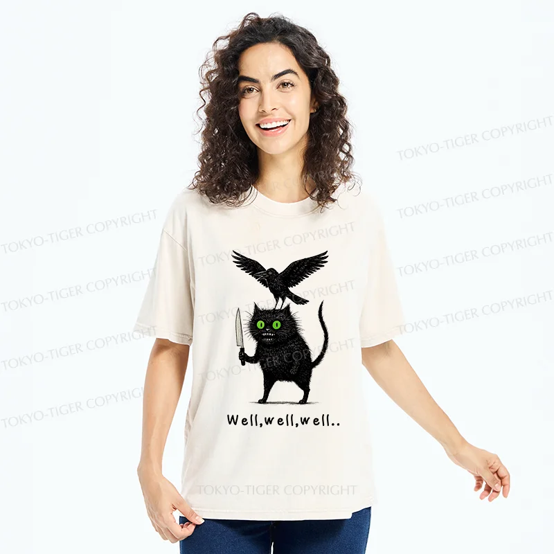 Tokyo-Tiger Crow And Black Cat Washed T-Shirt