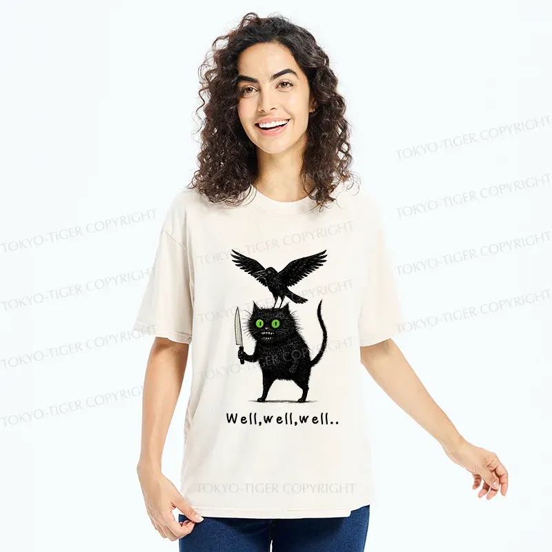 Tokyo-Tiger Crow And Black Cat Washed T-Shirt