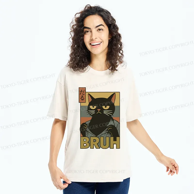 Tokyo-Tiger Black Cat Bruh Washed T-Shirt