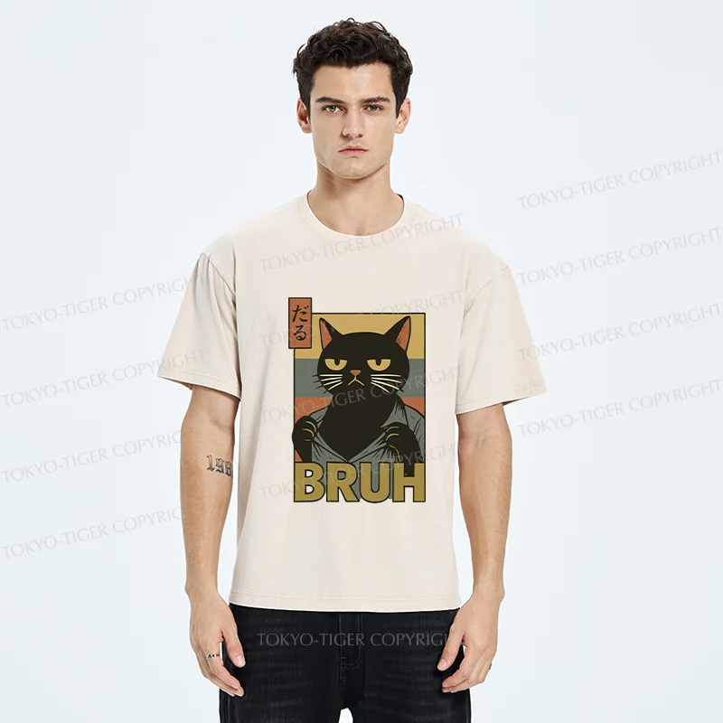 Tokyo-Tiger Black Cat Bruh Washed T-Shirt