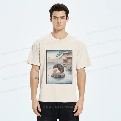 Tokyo-Tiger Hedgehog Taking A Hot Spring Bath Washed T-Shirt