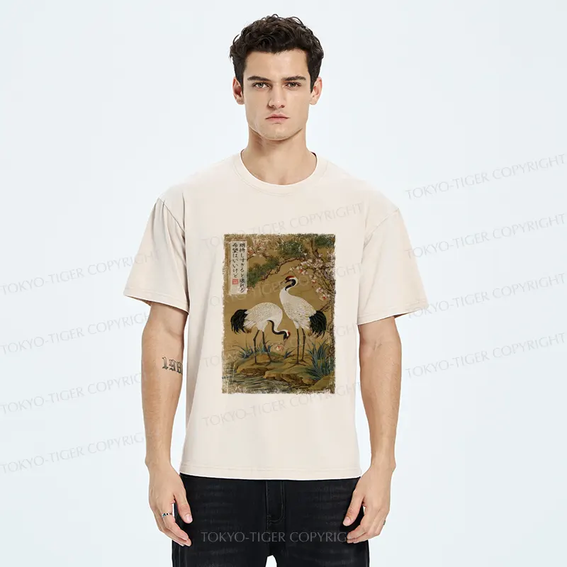 Tokyo-Tiger Graceful Cranes, Fragile Hopes Washed T-Shirt