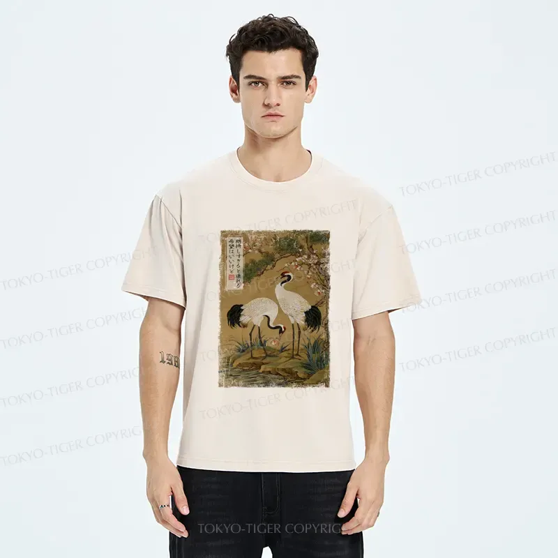Tokyo-Tiger Graceful Cranes, Fragile Hopes Washed T-Shirt