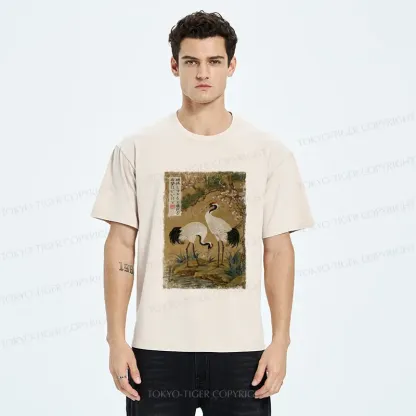 Tokyo-Tiger Graceful Cranes, Fragile Hopes Washed T-Shirt