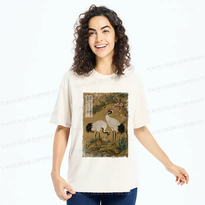 Tokyo-Tiger Graceful Cranes, Fragile Hopes Washed T-Shirt