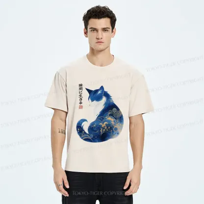 Tokyo-Tiger Retro Zen Cat: Living the Present Washed T-Shirt