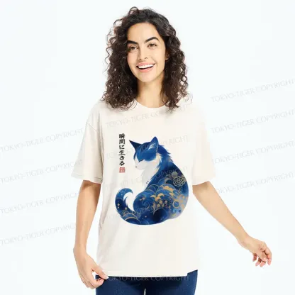 Tokyo-Tiger Retro Zen Cat: Living the Present Washed T-Shirt