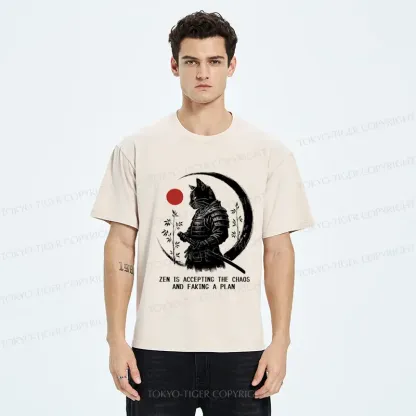 Tokyo-Tiger Zen Cat: Warrior of Serenity Washed T-Shirt