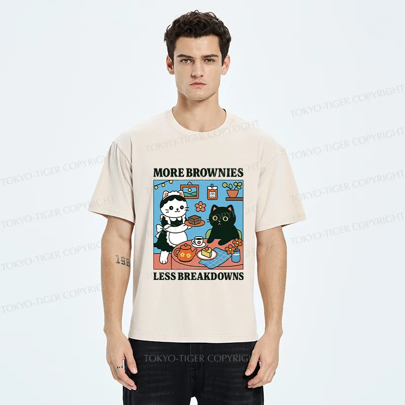 Tokyo-Tiger Cat Dessert Shop Washed T-Shirt