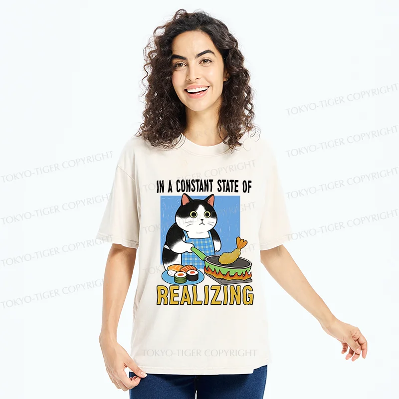 Tokyo-Tiger Cat Cooking Washed T-Shirt