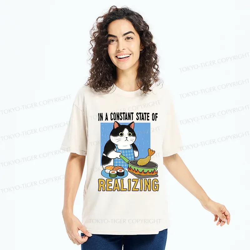 Tokyo-Tiger Cat Cooking Washed T-Shirt