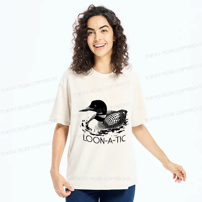 Tokyo-Tiger Loon-a-tic Funny Washed T-Shirt