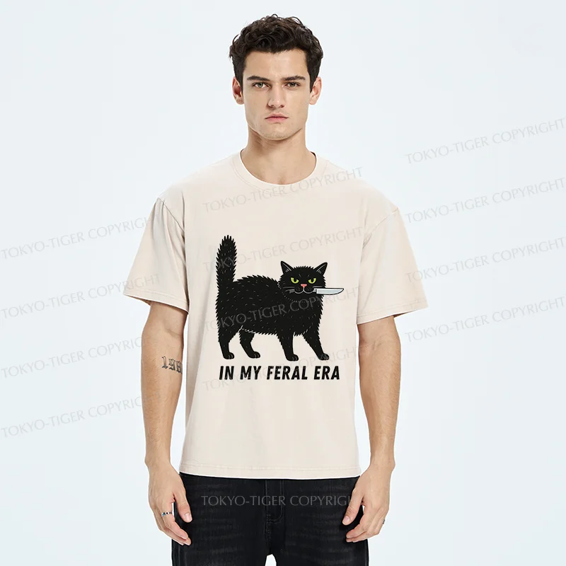 Tokyo-Tiger Black Cat With A Knife Washed T-Shirt