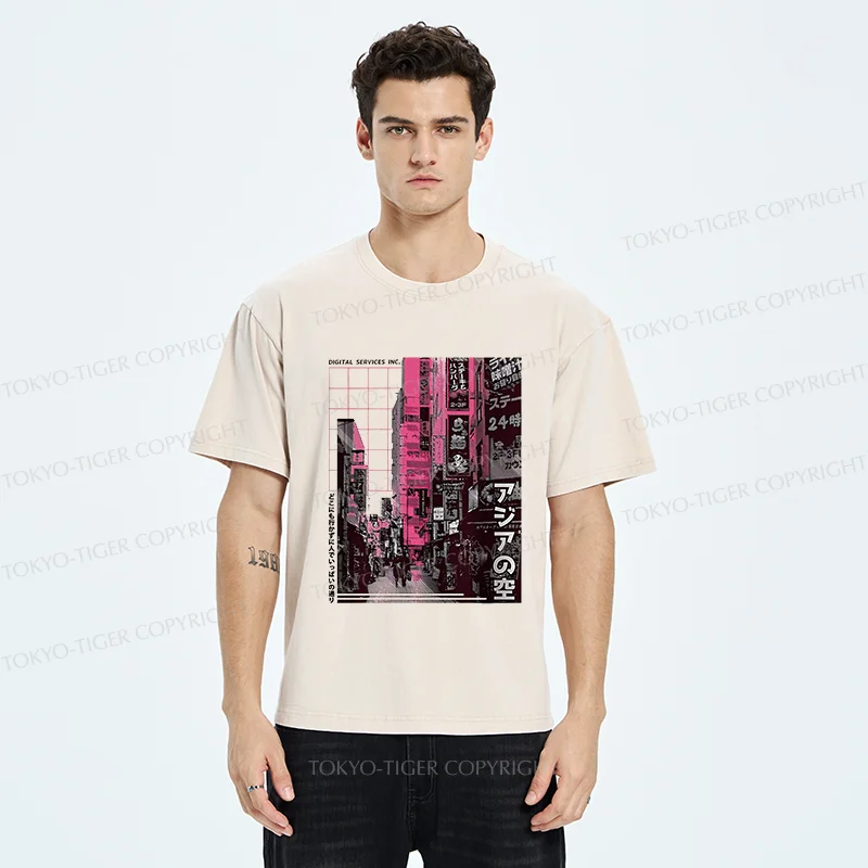 Tokyo-Tiger Tokyo Street Scene Washed T-Shirt