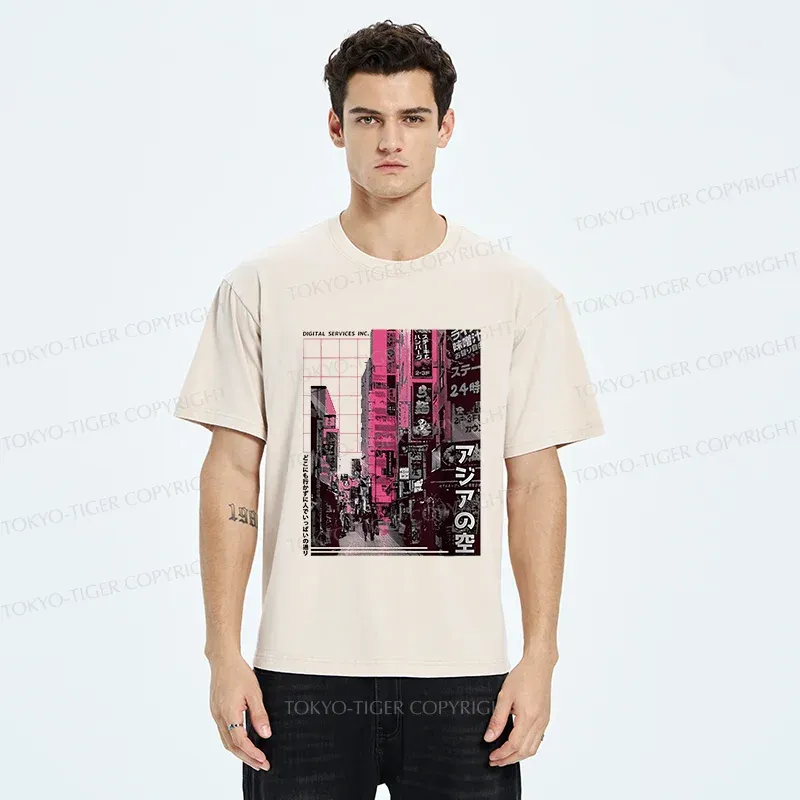 Tokyo-Tiger Tokyo Street Scene Washed T-Shirt