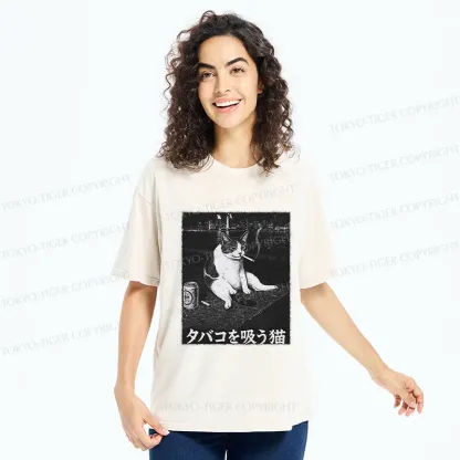 Tokyo-Tiger Smoking Cat Funny Washed T-Shirt