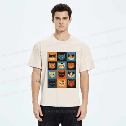 Tokyo-Tiger Cat Stamps Washed T-Shirt