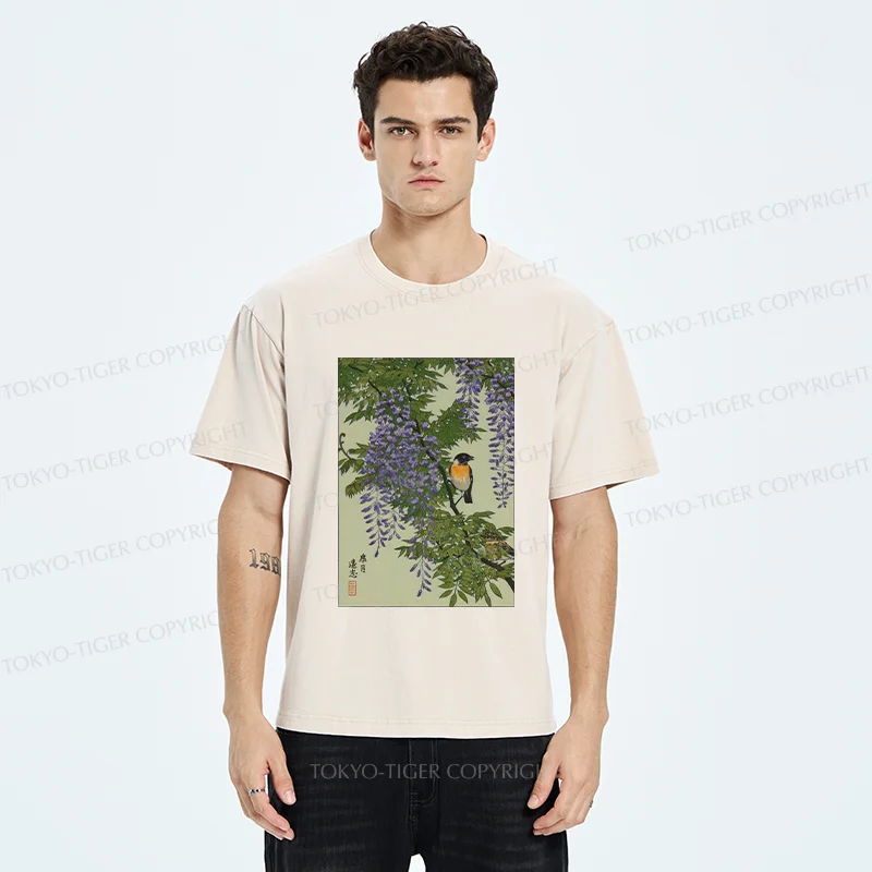 Tokyo-Tiger Wisteria Painting Washed T-Shirt