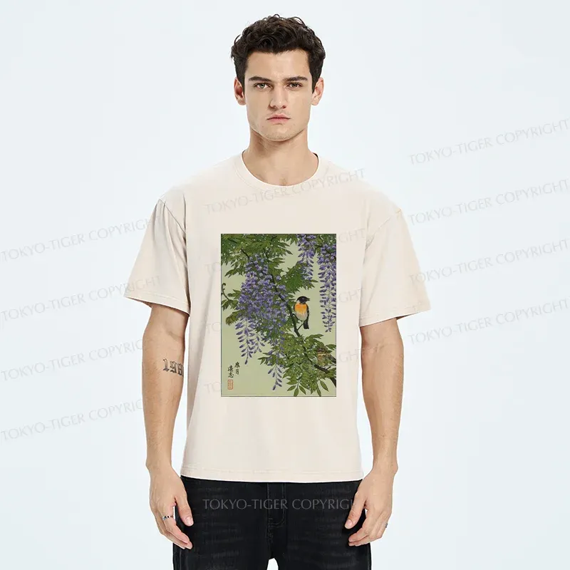 Tokyo-Tiger Wisteria Painting Washed T-Shirt