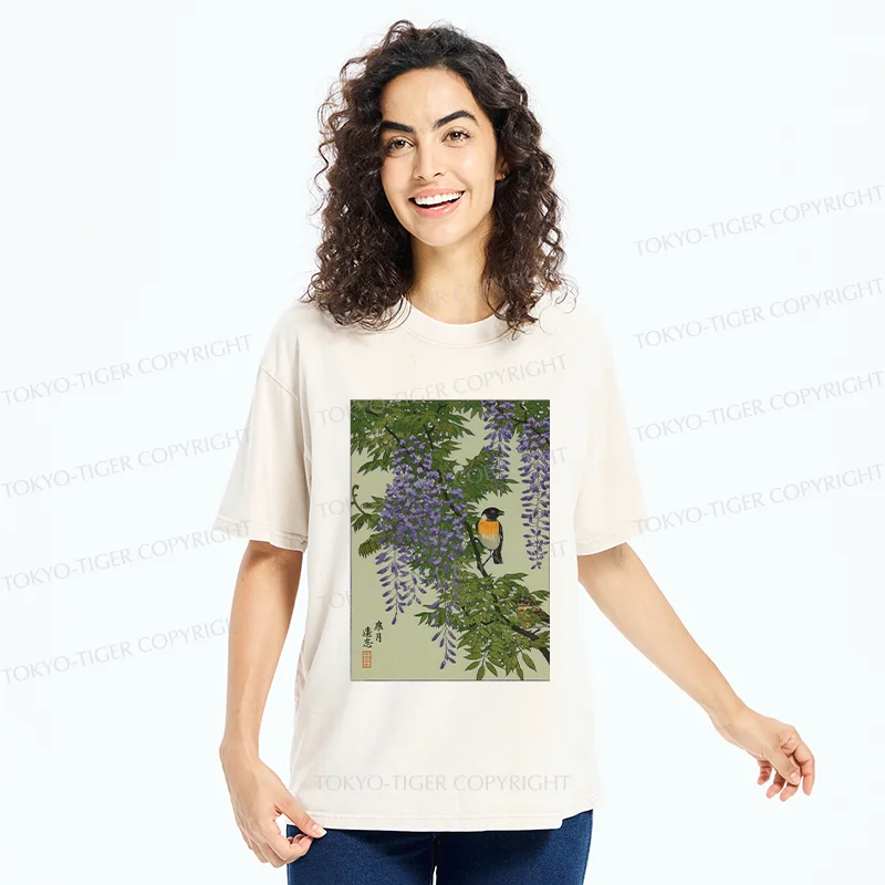 Tokyo-Tiger Wisteria Painting Washed T-Shirt