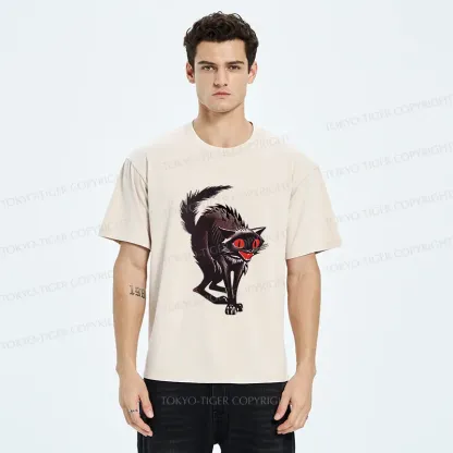 Tokyo-Tiger Halloween Scary Black Cat Washed T-Shirt