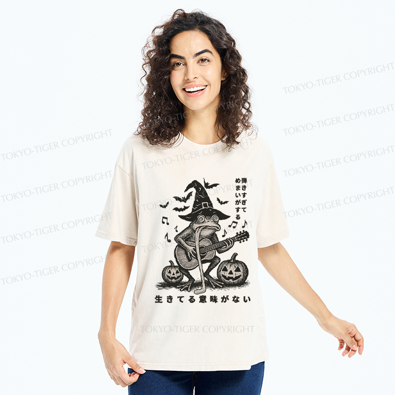 Tokyo-Tiger Funny Frog Guitarist Washed T-Shirt