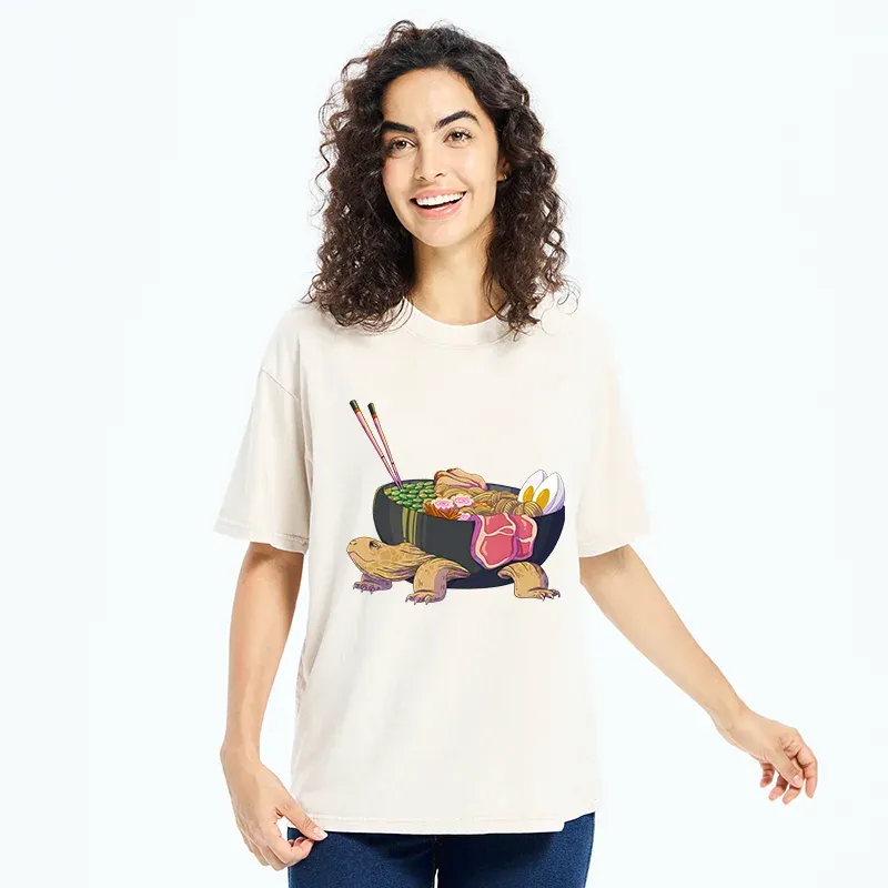 Tokyo-Tiger Turtle Ramen Funny Washed T-Shirt