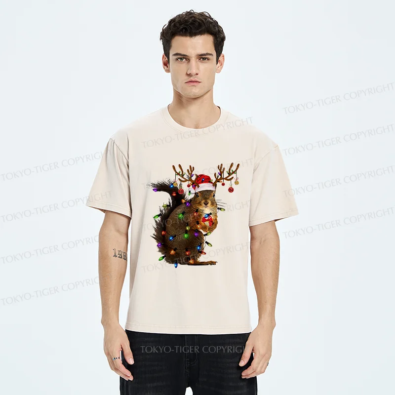 Tokyo-Tiger Christmas Squirrel Washed T-Shirt