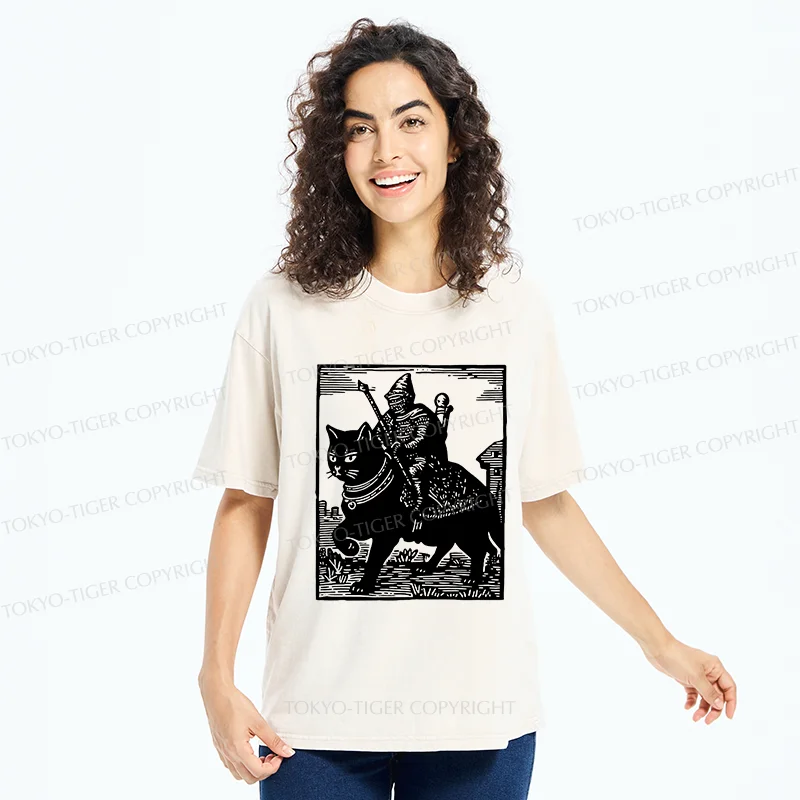 Tokyo-Tiger Knight Riding A Cat Washed T-Shirt