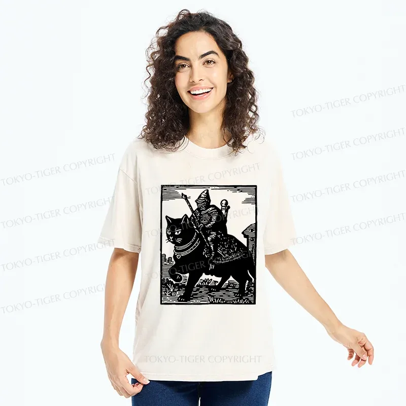 Tokyo-Tiger Knight Riding A Cat Washed T-Shirt