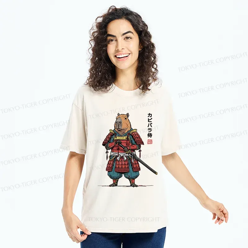 Tokyo-Tiger Capybara Samurai Washed T-Shirt