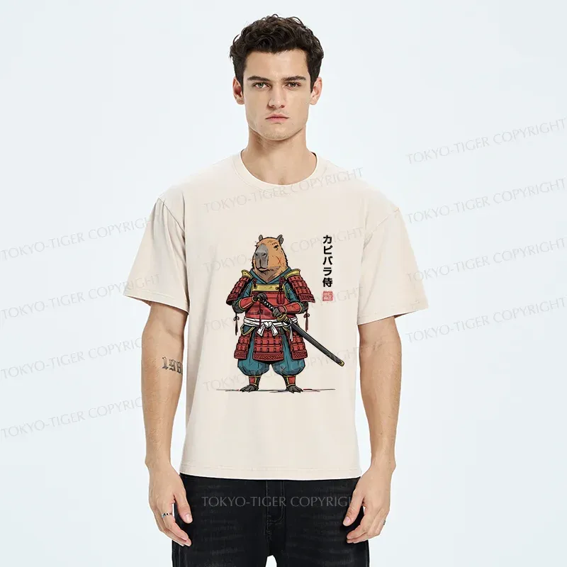 Tokyo-Tiger Capybara Samurai Washed T-Shirt