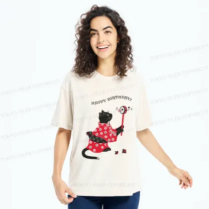 Tokyo-Tiger Birthday Cat Washed T-Shirt