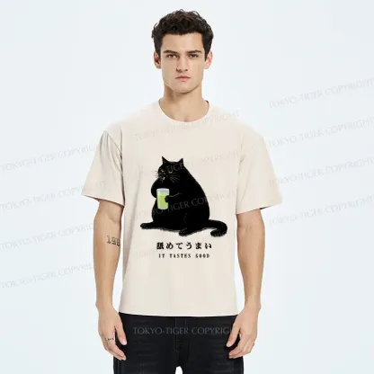 Tokyo-Tiger Cat Tasting Matcha Washed T-Shirt