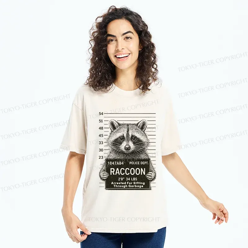 Tokyo-Tiger Arrested Raccoon Washed T-Shirt