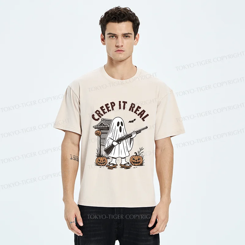 Tokyo-Tiger Halloween Japanese Ghost Washed T-Shirt