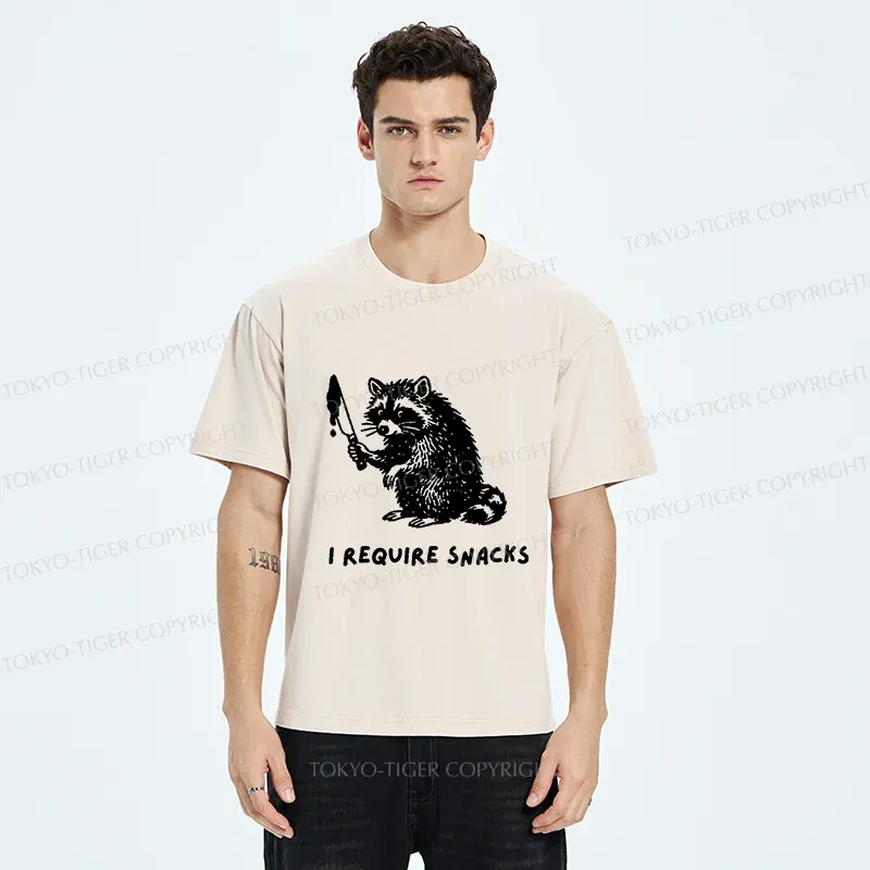 Tokyo-Tiger Raccoons Need Snacks Funny Washed T-Shirt