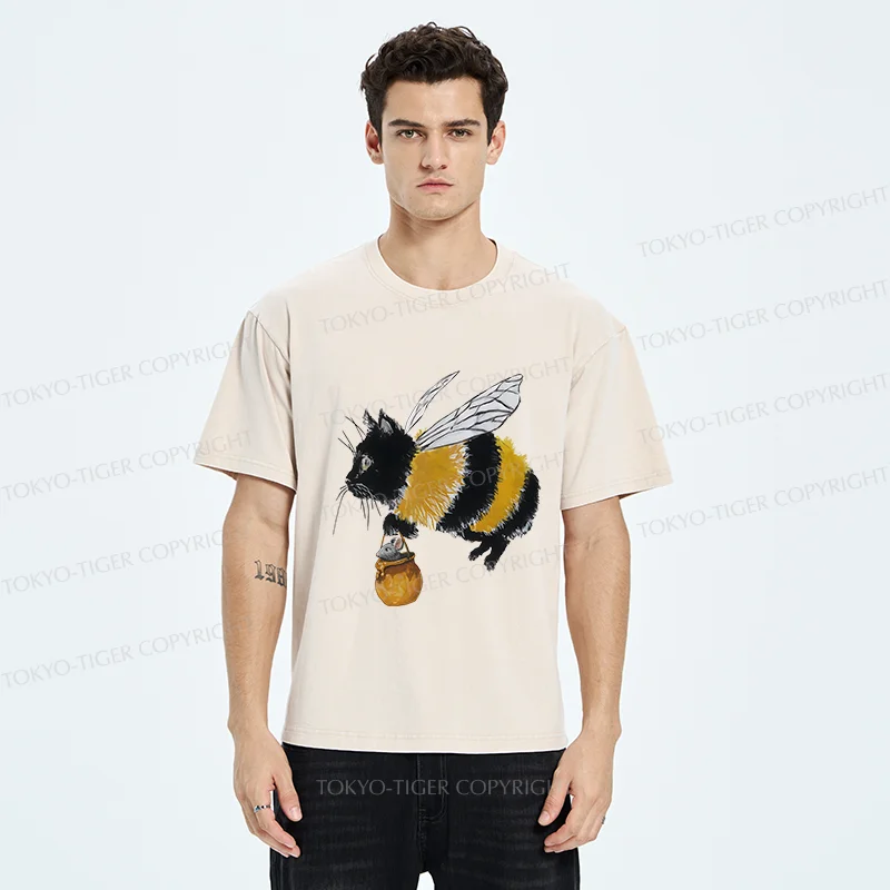 Tokyo-Tiger Catbee Funny Washed T-Shirt