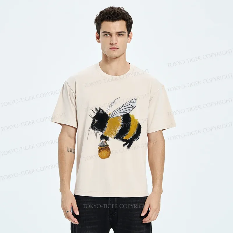 Tokyo-Tiger Catbee Funny Washed T-Shirt