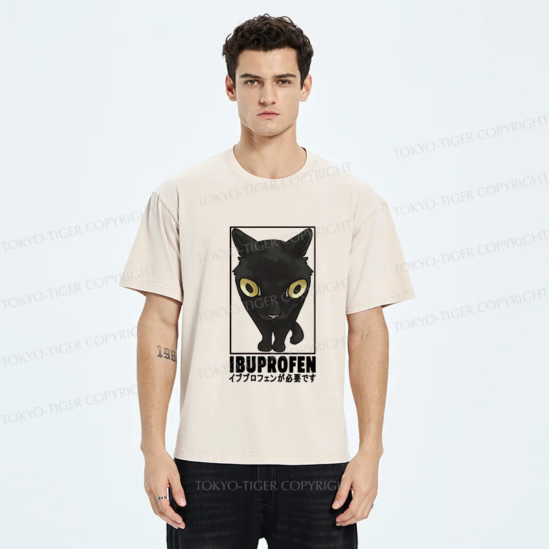 Tokyo-Tiger Stupid Cat Needs Ibuprofen Washed T-Shirt