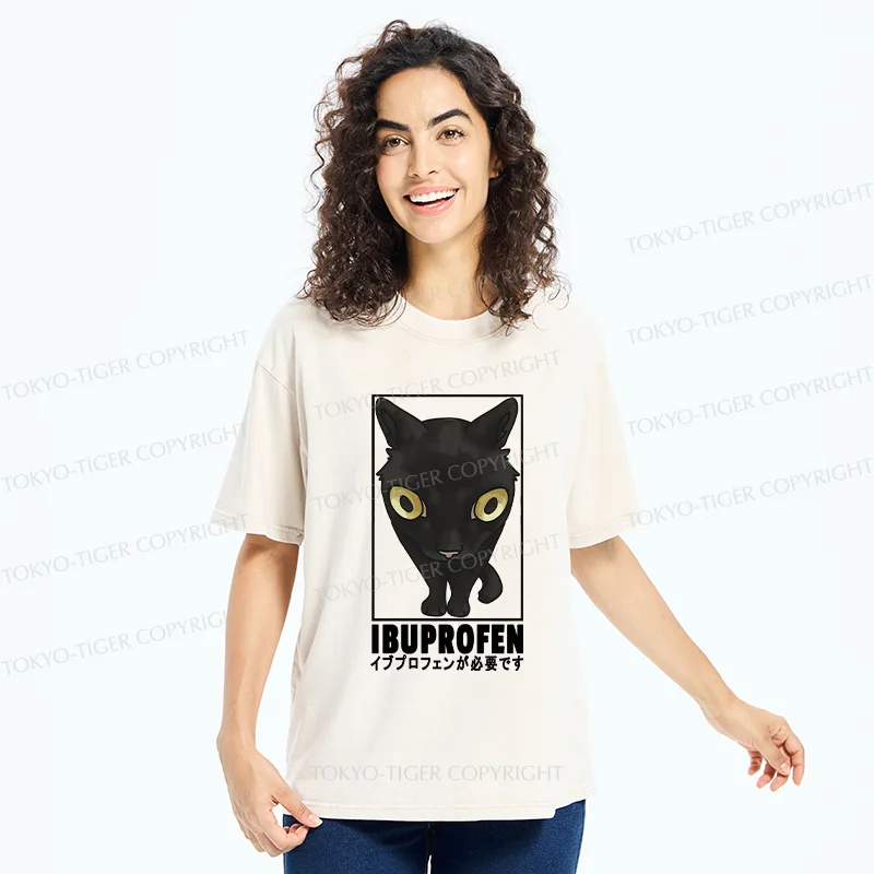 Tokyo-Tiger Stupid Cat Needs Ibuprofen Washed T-Shirt