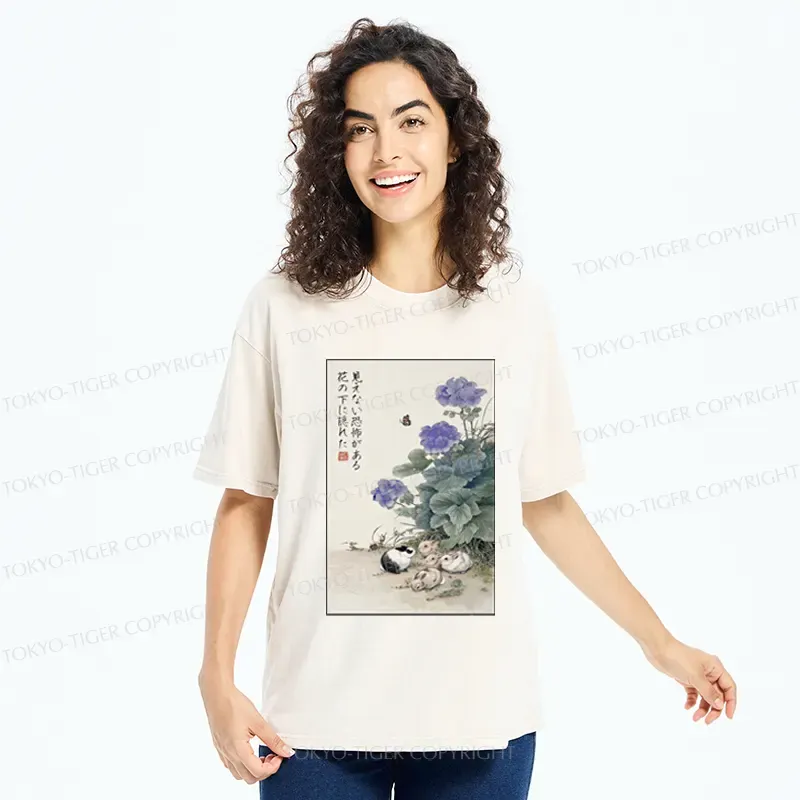 Tokyo-Tiger Beneath the Bloom: A Rabbit's Tale Washed T-Shirt