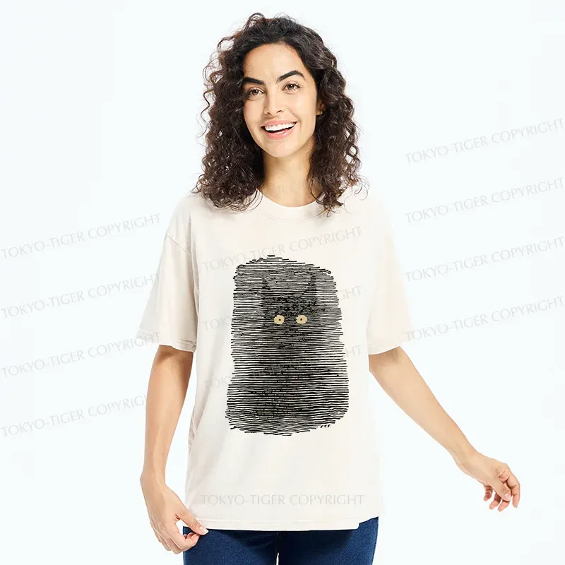 Tokyo-Tiger Cat In The Dark Washed T-Shirt