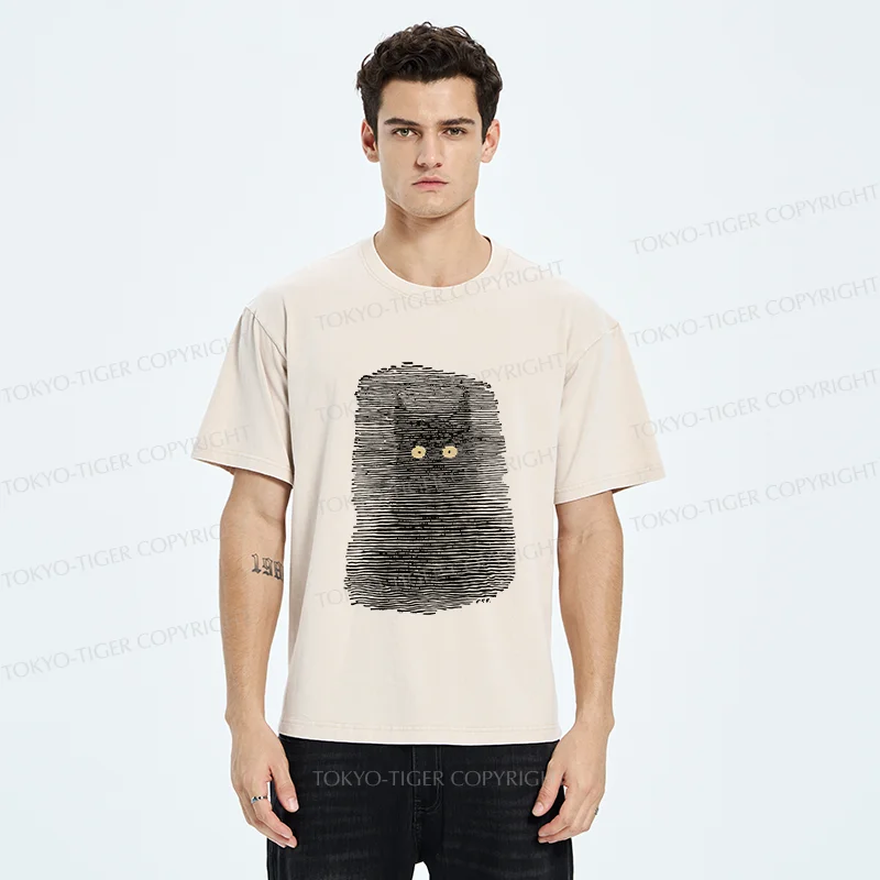 Tokyo-Tiger Cat In The Dark Washed T-Shirt